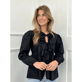 Blusa Feminina Bata com Amarração Manga Comprida Luna