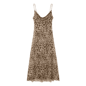 Vestido Feminino Longo Animal Print em Tule