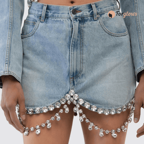 Saia Feminina Jeans com Pedraria