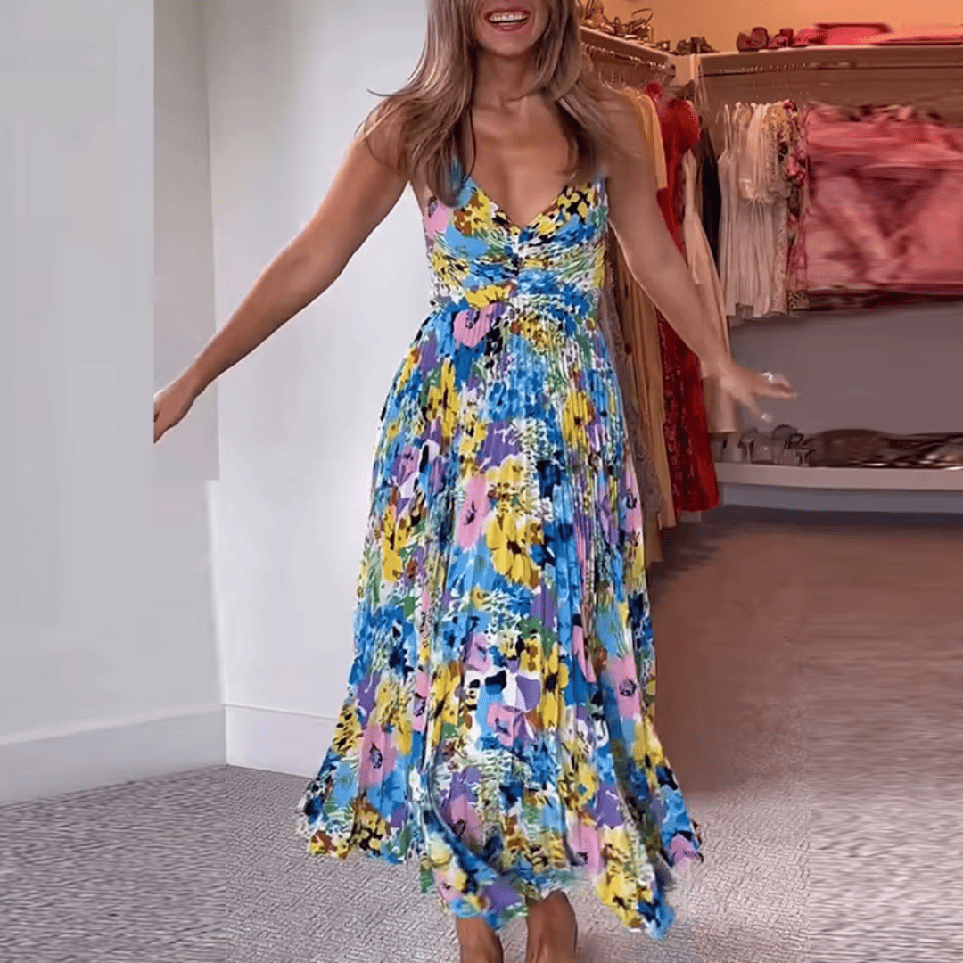 Vestido Feminino Midi Plissado Sunshine