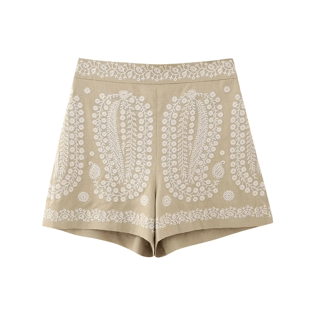 Shorts Feminino de Linho Bordado