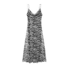 Vestido Feminino Longo Animal Print em Tule