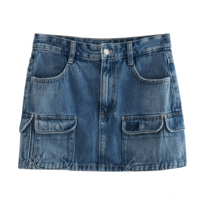 Mini Saia Feminina Cargo Jeans