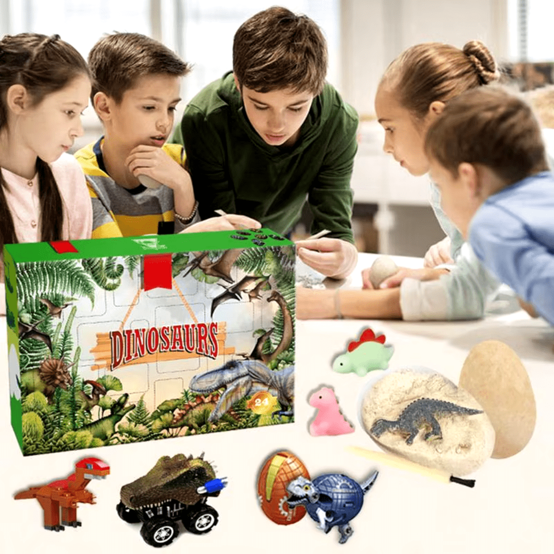 Calendário Contagem Regressiva + Brinquedos Surpresa Dinossauros