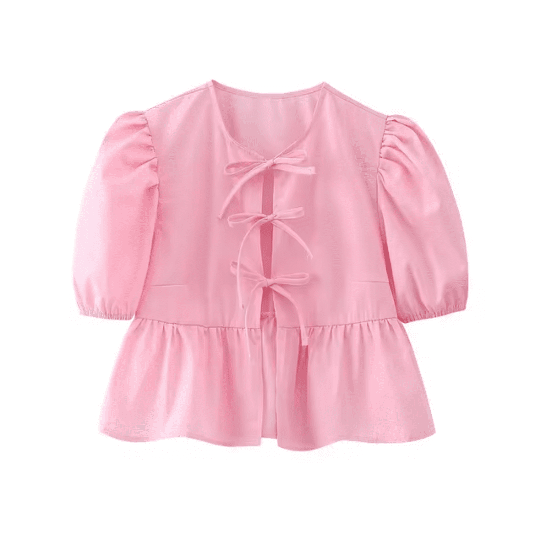 Blusa Feminina Bata com Amarração Manga Curta Luna