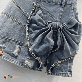 Saia Feminina Jeans com Laço Estruturado