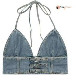 Top Feminino Jeans com detalhe Flor