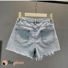 Shorts Feminino Jeans Assímetrico com Strass Ivy