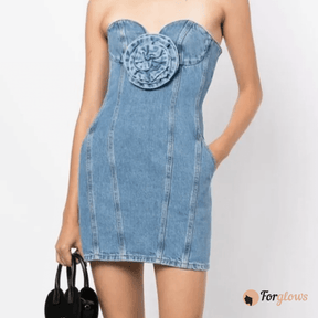 Vestido Feminino Jeans com detalhe de Flor Hailey