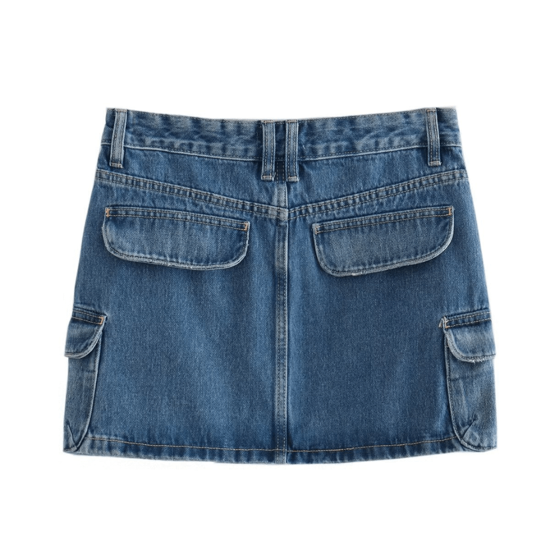 Mini Saia Feminina Cargo Jeans