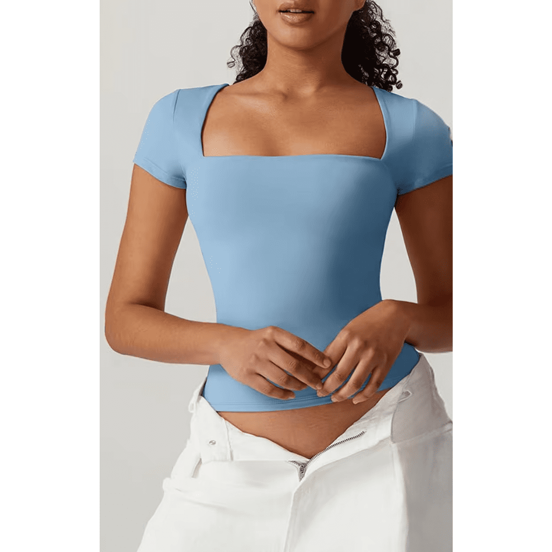 Blusa Feminina Básica Decote Quadrado Manga Curta Erika