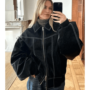 Jaqueta Feminina Bomber Vintage Couro