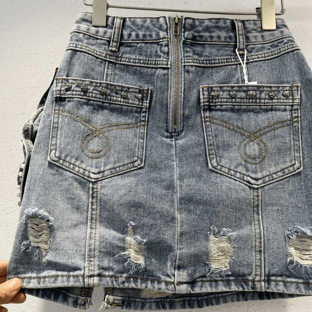 Saia Feminina Jeans com Laço Estruturado