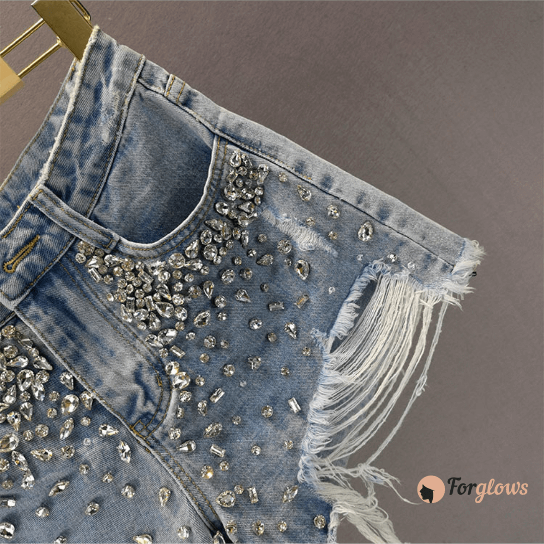 Shorts Feminino Jeans com Pedrarias