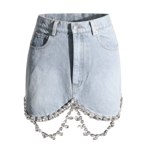 Saia Feminina Jeans com Pedraria