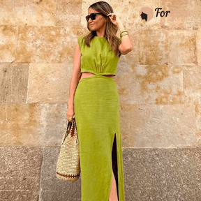 Vestido Feminino Longo com Recorte Verde Lívia