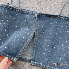 Top Feminino Jeans com Strass