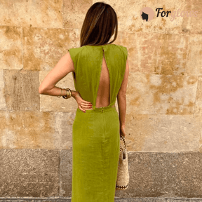 Vestido Feminino Longo com Recorte Verde Lívia