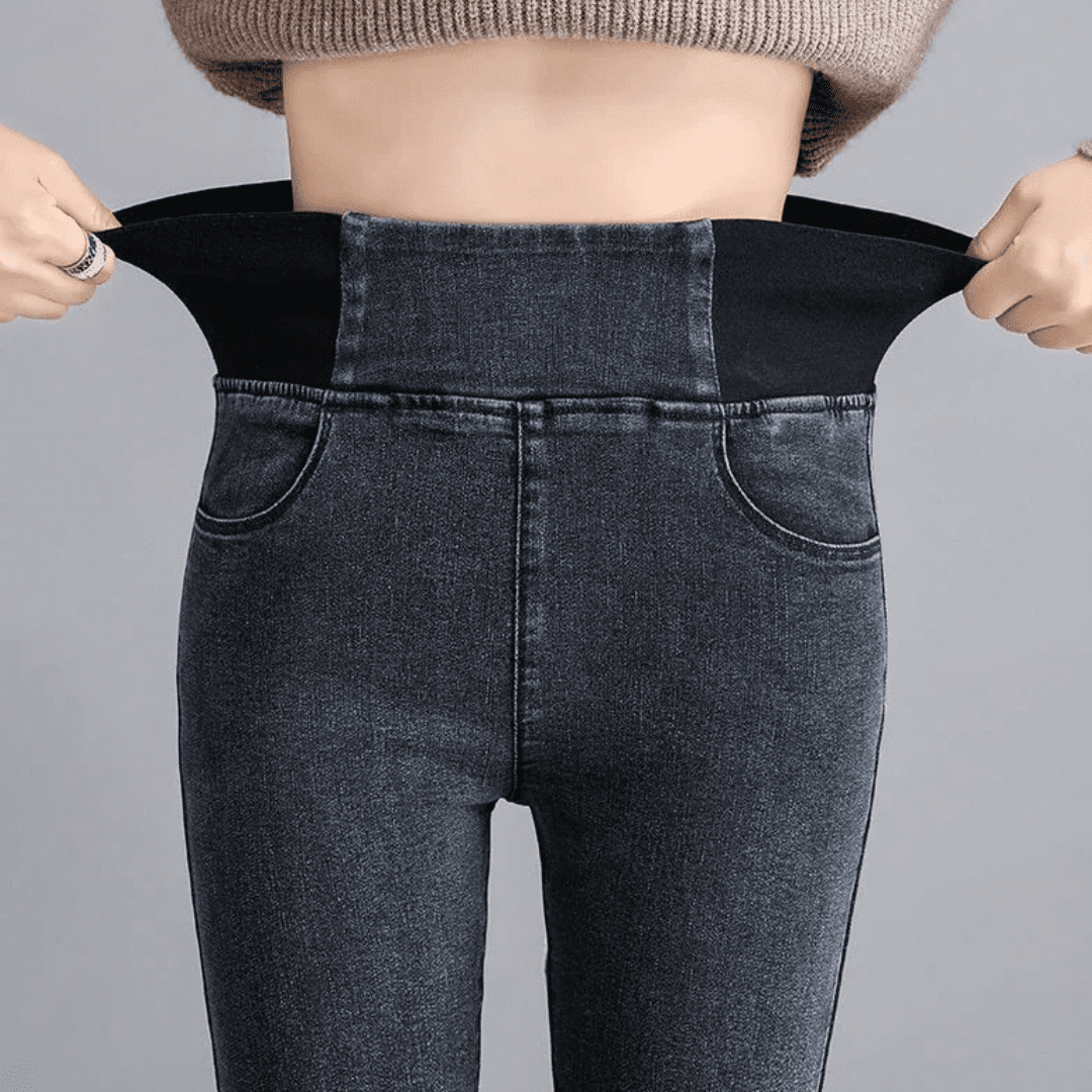 Calça Jeans Feminina Montaria Peluciada + Meia Térmica