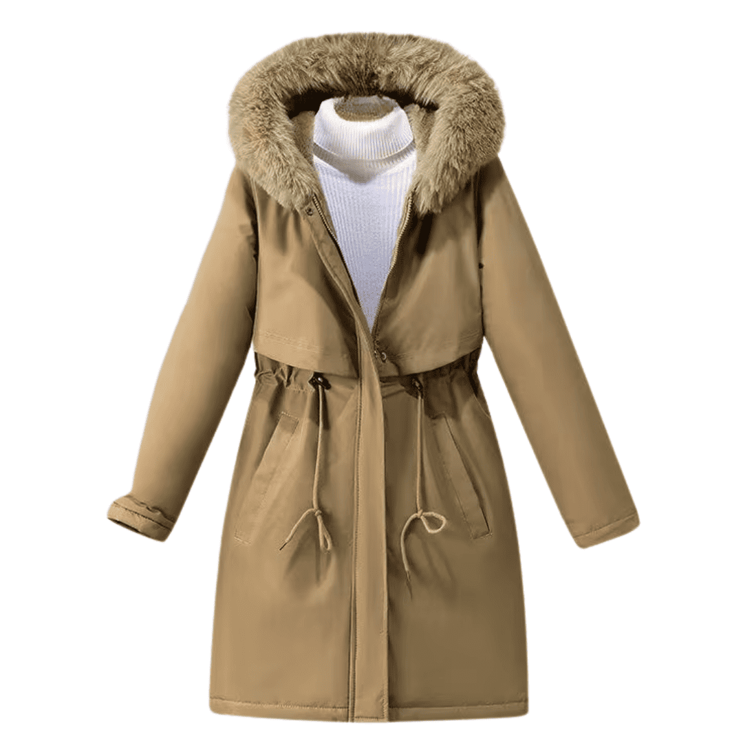 Trench Coat Feminino com Pelúcia e Capuz