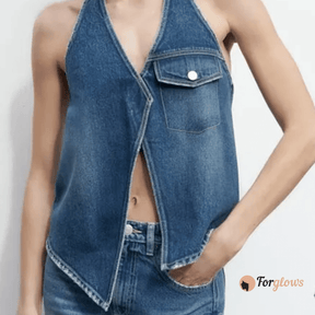 Blusa Feminina Jeans Assimétrica