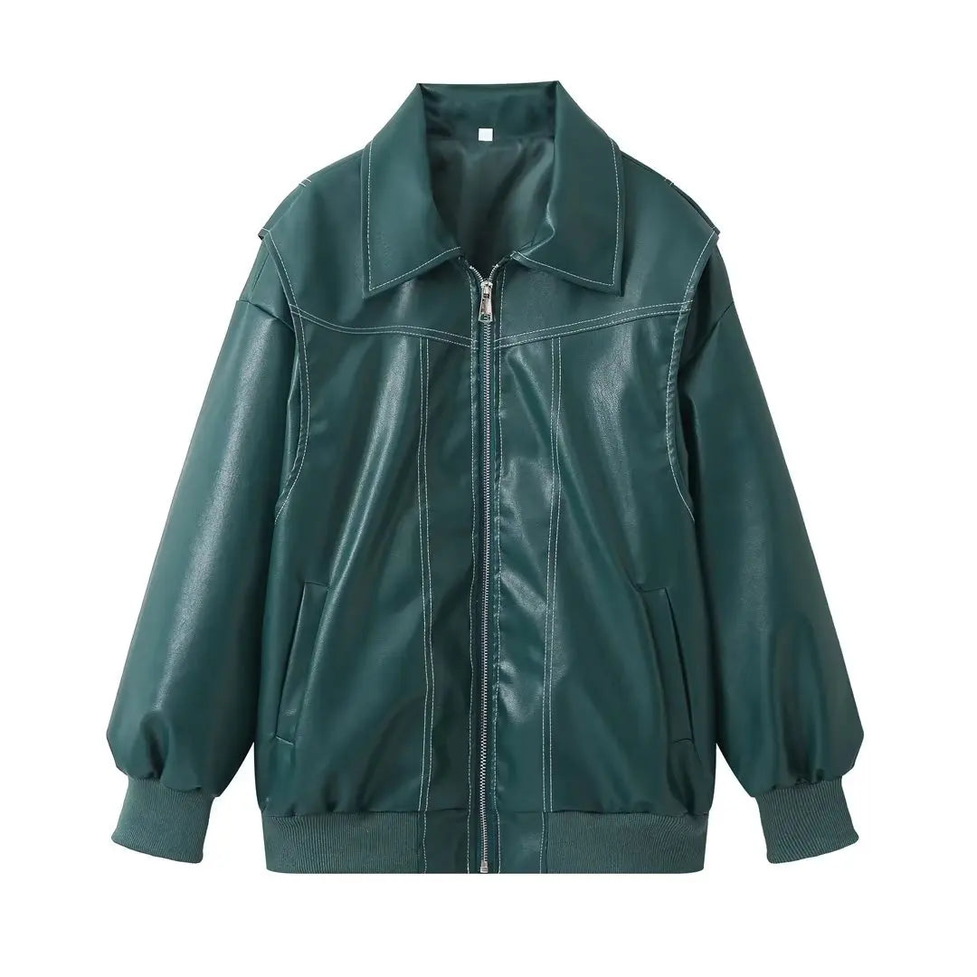 Jaqueta Feminina Bomber Vintage Couro