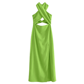 Vestido Feminino Longo Frente Única Esmeralda